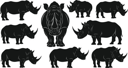 Websilhouette illustration, wildlife animal vector, endangered species artwork, conservation design, safari animal sketch, African rhino profile drawin © Razia
