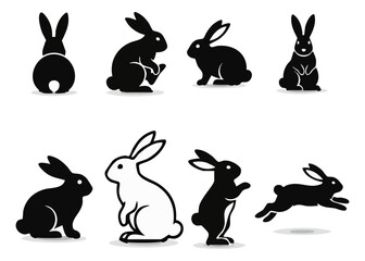 Cute Rabbit Silhouette and Outline Vector Pose Set © SUMON