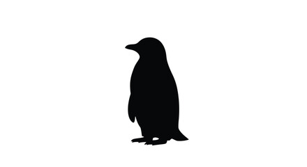 A solitary penguin stands prominently against a white background silhouette © MD
