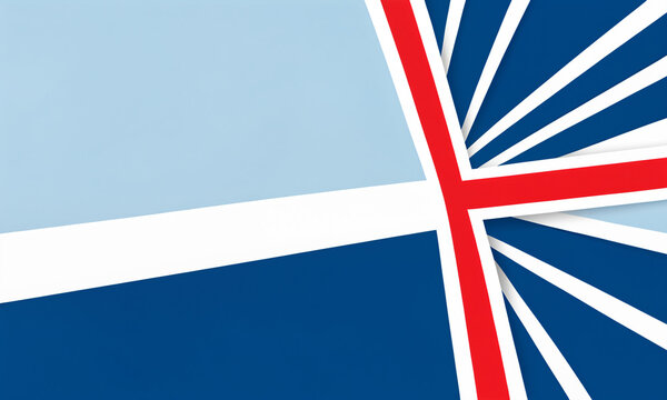 abstract background with blue white and red colors featuring a cross and radial starburst lines with navy and light blue tones for a patriotic theme composition and flat layout.