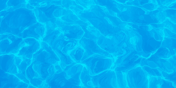 Blue water surface with sunlight caustics, abstract swimming pool ripple background, clean liquid aqua texture