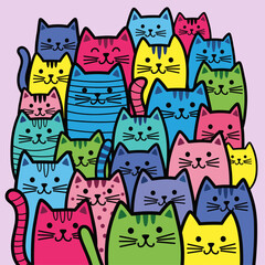 Obraz premium Colorful Cartoon Cats Illustration.