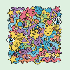 Colorful Cartoon Shapes and Symbols Illustration.