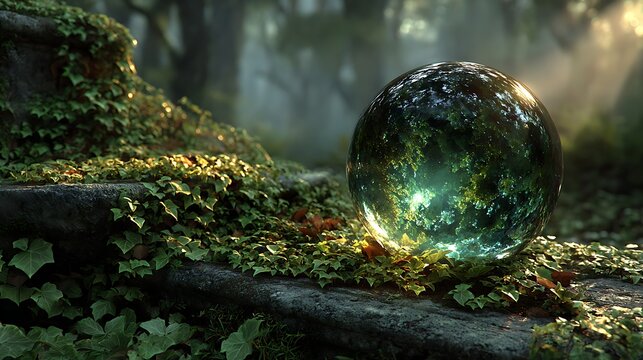 Mystical light sphere in dark woodland wallpapers