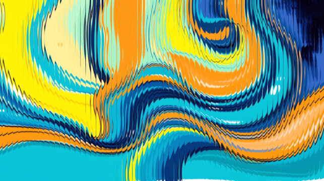 Vibrant abstract background with swirling blue, yellow, and orange patterns