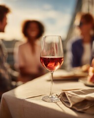 Obraz premium Restaurant Table With Wine Glasses And Guests
