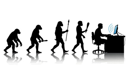 Evolution of Humanity from Ape to Modern Man Using Technology and Computer © adi