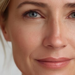 Naklejka premium A close-up portrait of a confident woman displaying natural beauty and gentle expression.