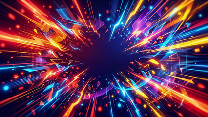 Obraz premium Vibrant explosion of colorful lights in dynamic motion with neon hues in abstract digital art for futuristic background