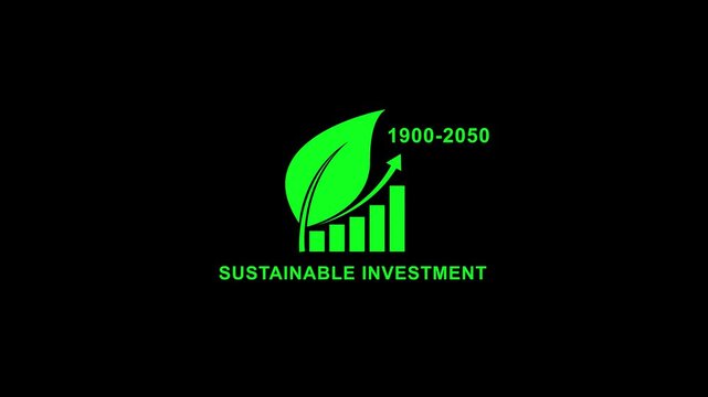 Sustainable investment growth concept green leaf graph 1900-2050 eco friendly finance symbol