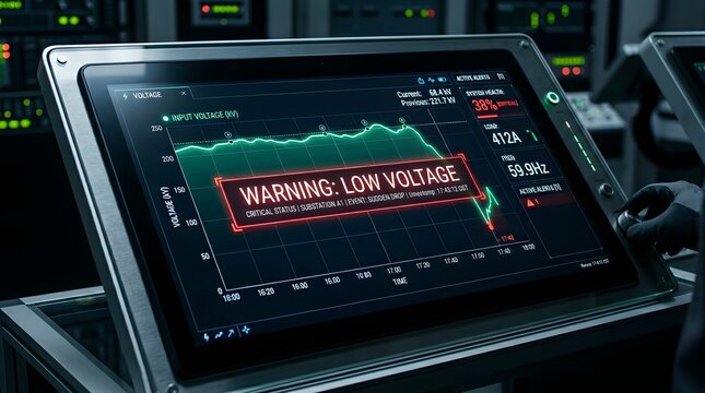 Critical low voltage warning on industrial control screen
