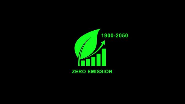 Zero emission concept green leaf graph with rising arrow 1900-2050 sustainability goal eco friendly environmental goal