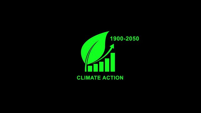 Climate action green leaf graph with rising arrow 1900-2050 eco friendly symbol sustainability environmental