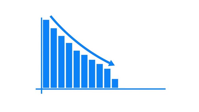 Business down arrow and graph chart animation isolated on black background