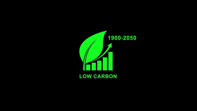 Low carbon emission graph with leaf and rising arrow 1900-2050 sustainability concept eco friendly green leaf