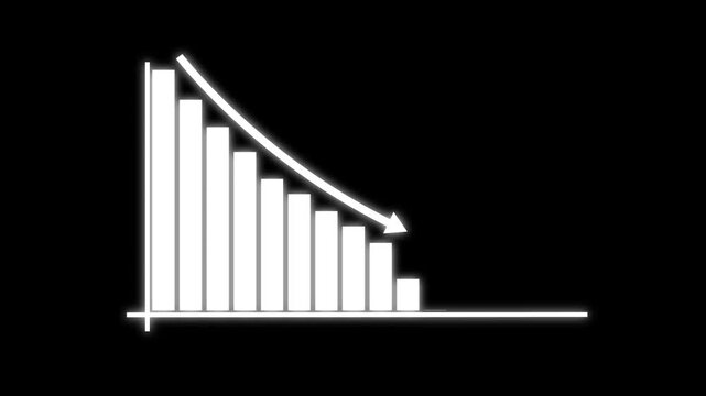 Animated business graph chart icon with a decreasing trend on a black background