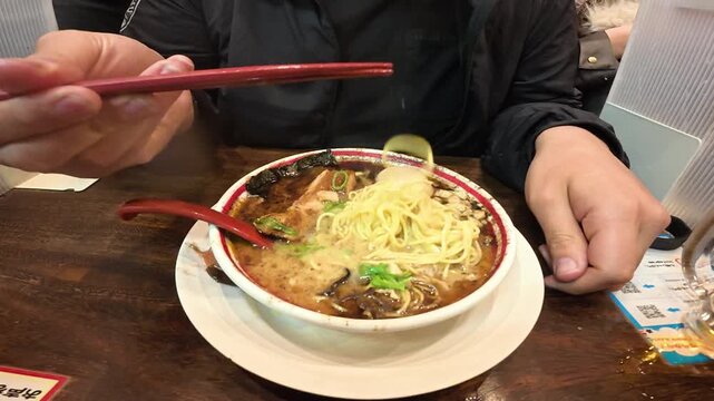 POV Eating Delicious Ramen with Chopsticks