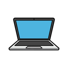 A laptop computer is open on a plain background viewed from the front