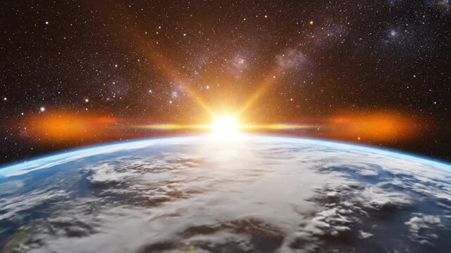 Stunning sunrise over earth outer space digital art generative ai visualization created by ai
