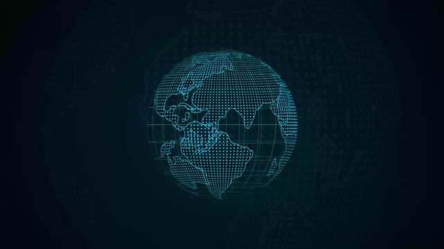 Digital Earth globe rotating animation, News background seamless loop, breaking news studio background, News background with world map earth globe animation