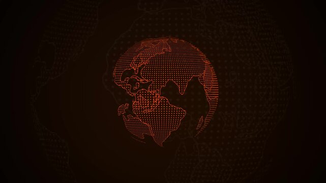 Blue point world globe Europe and Africa map with white dot cities on dark background 3D animation with alpha mask.