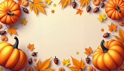 Fototapeta premium Autumn pumpkins and colorful leaves on a light background 