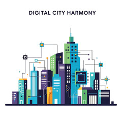 Fototapeta premium Digital Cityscape with Circuit Elements