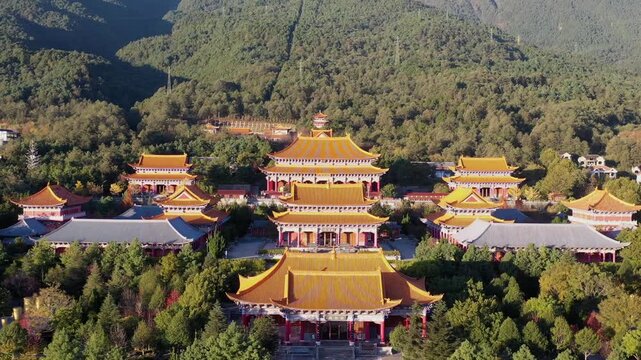 Three Golden Pagodas in Dali Mountain Temple Complex