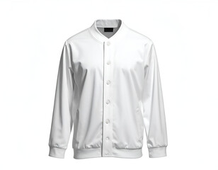 Naklejka premium Clean, white, button-up, long-sleeved bomber jacket on white