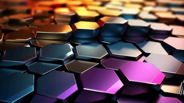 Explore a visual landscape filled with colorful hexagonal shapes. The changing light creates different patterns and reflections. Enjoy the dynamic view unfolding before you.