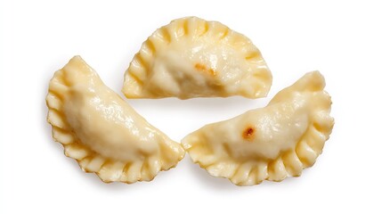 Beautifully Arranged Traditional Polish Pierogi with Creamy Potato and Savory Cheese Filling, Garnished with Fresh Herbs and Crispy Onions &ndash; Perfect for Food Photography and Culinary Art