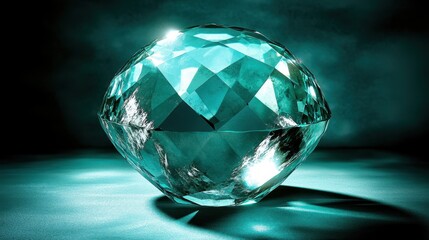 A Large, Perfectly Cut Teal Gemstone with Intricate Facets Reflecting Light