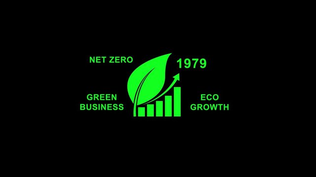 Eco friendly business growth concept with green leaf and bar chart 1979 net zero sustainable development