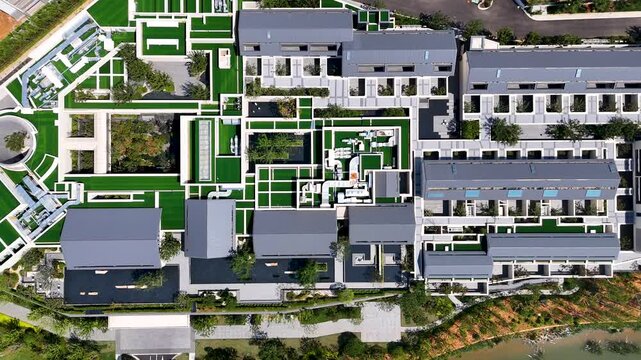 Aerial view of the new real estate environment in rural Asia