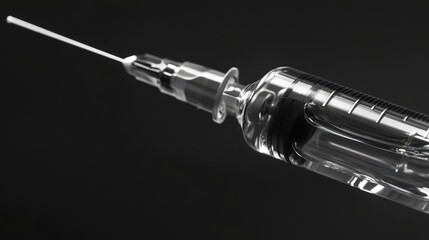 Medical syringe filled with clear fluid, highlighting precise healthcare treatment and the critical process of medical injection.
