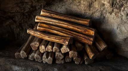 Natural Brown Bone Chew Treats for Dogs Stacked in a Textured Pile