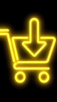 A Bright Neon Shopping Cart Icon Illuminated Against a Dark Background Symbolizing Online Shopping and Digital Market Trends