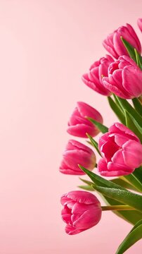 A Vibrant Display of Pink Tulips Against a Soft Pink Background, Showcasing Nature's Beauty and the Delicate Elegance of Flowers in Full Bloom