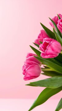 A Lush Arrangement of Pink Tulips Set Against a Soft Pink Background, Perfectly Capturing the Essence of Spring and Fresh Floral Beauty in a Vibrant Display