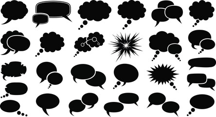 Fototapeta premium Black speech bubbles set icons collection isolated on white background vector illustration