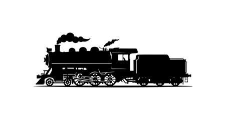Obraz premium Black silhouette steam locomotive vector