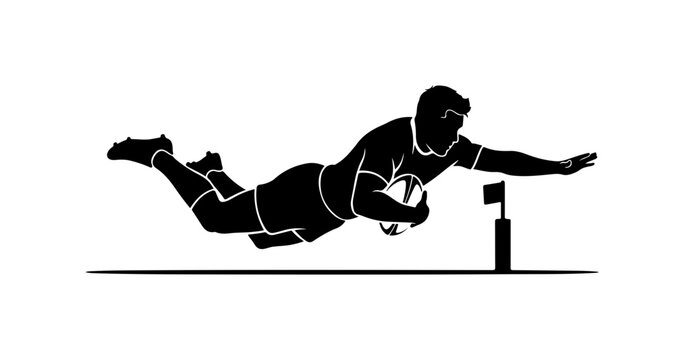 Vector illustration of rugby player diving for ball