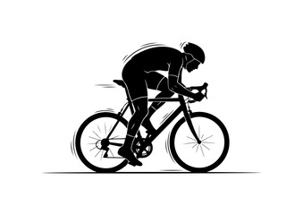 Naklejka premium Vector illustration of cyclist riding bicycle in black silhouette