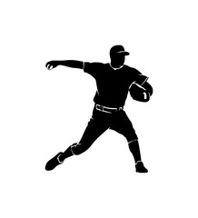 Naklejka premium Black silhouette of a baseball player throwing a ball vector