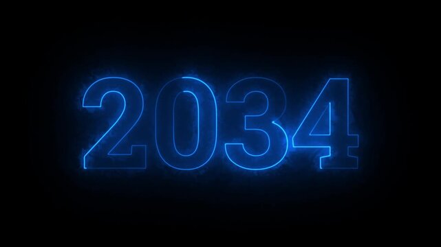 Abstract Blue Neon Glowing 2034 Year Text Animation For Futuristic Countdown And New Year Concept