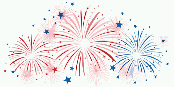 Festive fireworks display with red white and blue starbursts in the sky