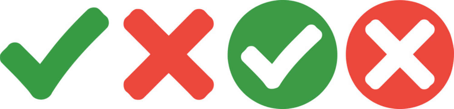 Green checkmark and red cross symbols indicating approval and rejection