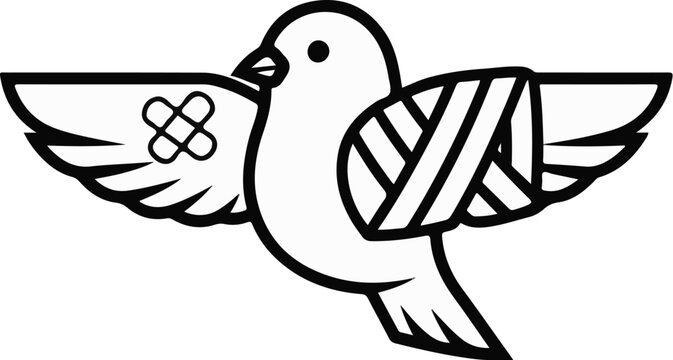 Stylized bird with outstretched wings, featuring decorative patterns