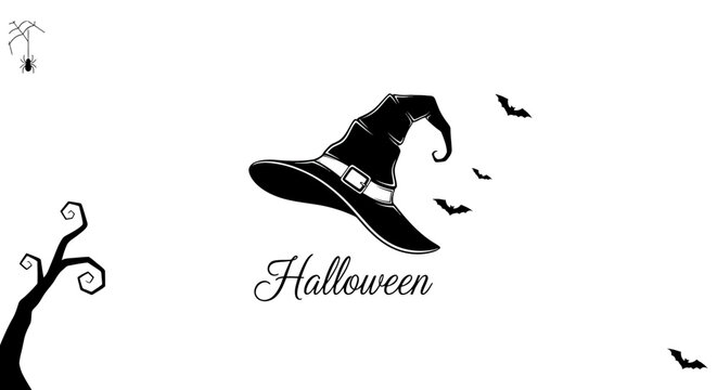 Black Witch Hat with Bats Halloween.