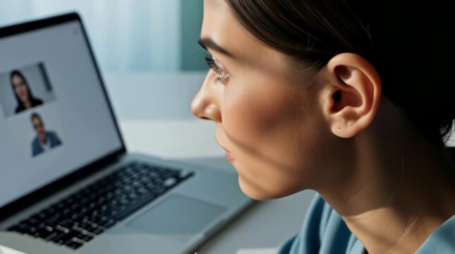 Video call communication and connection during remote work for virtual meetings online collaboration and digital networking with young woman participating in video conference from home office